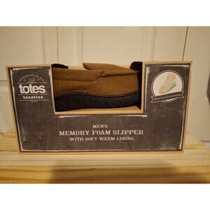 Totes Toasties Slippers Cognac Plaid Slip On Memory Foam Shoe Mens Medium 8 - 9